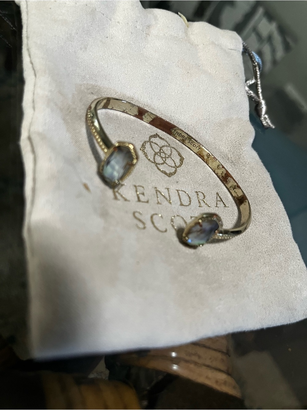 Kendra Scott Elton Gold Open Cuff Bracelet with Iridescent blue Opal Stones
